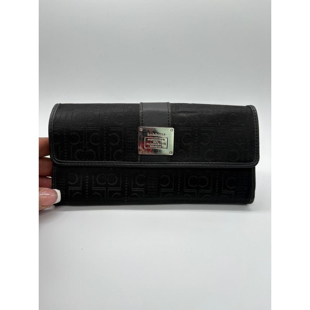 Liz Claiborne Black Monogram Snap Wallet Women’s Organizer Clutch